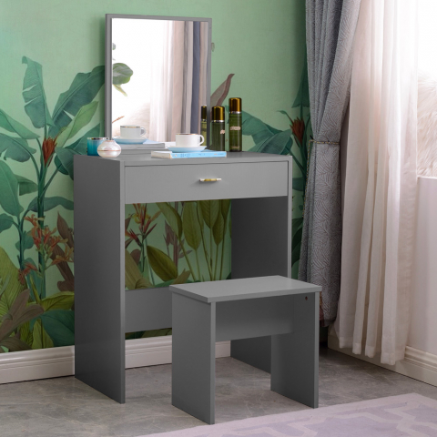 Coiffeuse table de maquillage grise avec tiroirs et miroir Dalila Grey