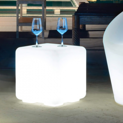 Table Cubique Lumineuse LED D’extérieur 43x43cm Bar Restaurant Cubo Bò