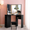 Coiffeuse table de maquillage noir à angle avec 3 Miroirs LED Elettra Black Offre