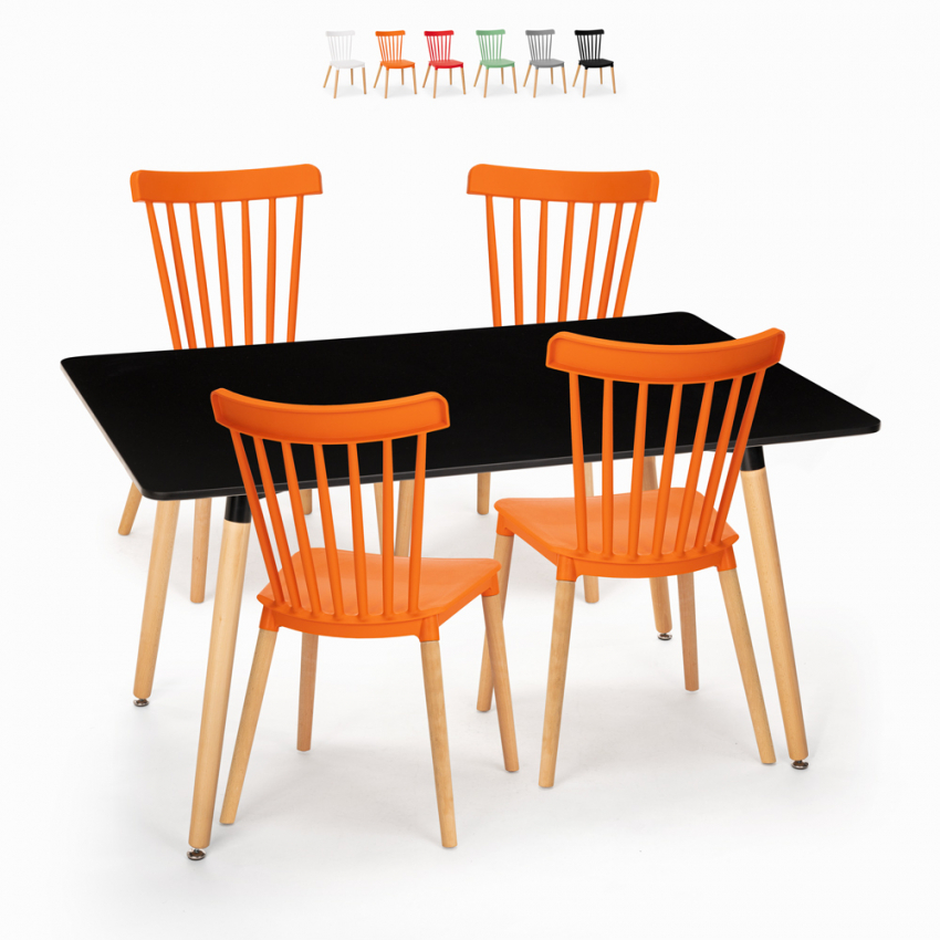 Table noire 120x80cm + 4 chaises design cuisine et salle à manger Bar Genk Remises