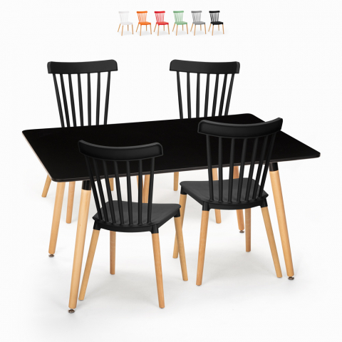 Table noire 120x80cm + 4 chaises design cuisine et salle à manger Bar Genk Promotion