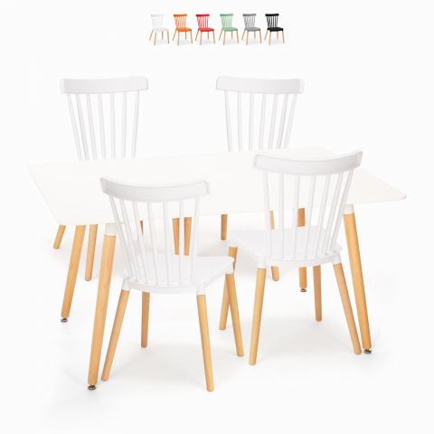 Table blanche 120x80 cm + 4 chaises design cuisine salle à manger Bounty