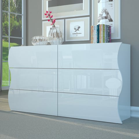 Commode chambre 6 tiroirs blanc moderne Onda Sideboard Promotion