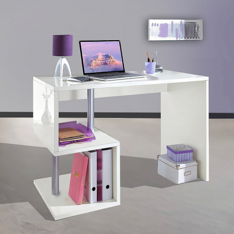 Bureau 100x50 chambre design moderne blanc brillant Esse 2 Promotion