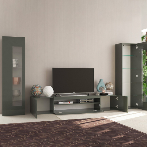 Meuble TV anthracite Brillant Salon avec  2 composants latéraux Daiquiri