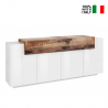 Buffet design blanc moderne bois 200cm 4 placards Corona Side Vente