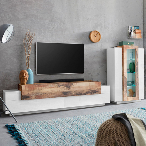Meuble TV moderne et élégant de salon design blanc bois Corona