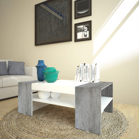 Table basse de salon 110x60cm design moderne Cherry Concrete Promotion