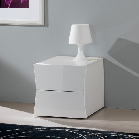 Table De Chevet Design Blanc Brillant 2 Tiroirs Chambre Arco Smart