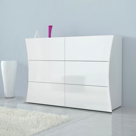 Commode 6 Tiroirs Meuble Chambre Blanc Brillant Arco Dresser