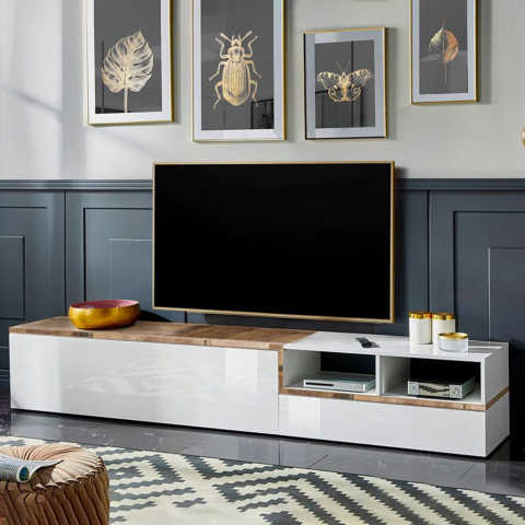 Meuble TV Design Salon 2 Portes Rabattables 240cm Zet Kiwey Acero XL