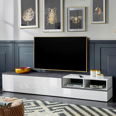 Meuble TV 240cm Salon 2 Portes Rabattables Design Zet Kiwey Ardesia XL