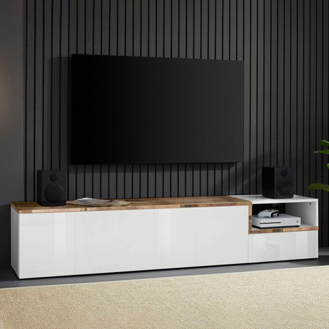 Meuble TV Salon 200cm 2 Portes 1 Compartiment Design Zet Kiwey Acero L
