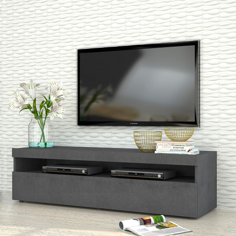 Meuble TV Design Anthracite Salon 130cm 2 Compartiments 1 Porte Burrata City