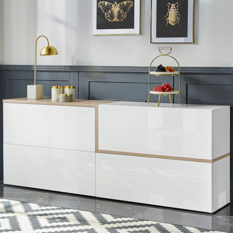 Buffet 4 Portes Rabattables Design Moderne Salon 210cm Zet Pavin Acero