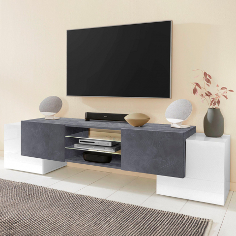 Meuble TV 190cm 4 Portes 2 Compartiments Design Moderne Pillon Ardesia XL