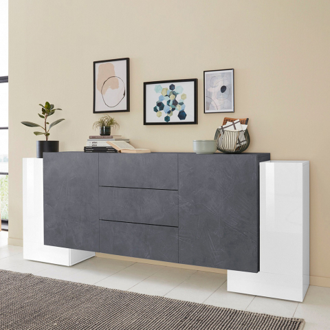 Buffet 4 Portes 3 Tiroirs 210cm Entrée Salon Pillon Lawe Ardesia