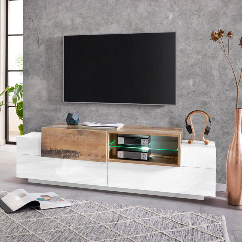 Meuble tv ovale en bois et verre BURGOS