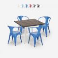 Ensemble  table 80x80cm design industriel + 4 chaises style bar cuisine hustle white Promotion