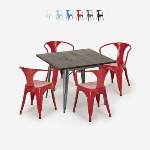 industrieel design tafel 80x80cm 4 stoelen stijl keuken bar hustle Aanbieding