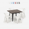 Industrieel design set met tafel 80x80 cm en 4 stoelen Hustle Black Aanbieding