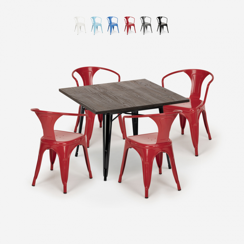 tafelset 80x80cm 4 stoelen industrieel design stijl keuken bar hustle black Catalogus