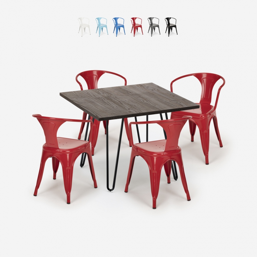 set van 4 stoelen Lix stijl tafel 80x80cm industrieel design bar keuken reims dark Catalogus