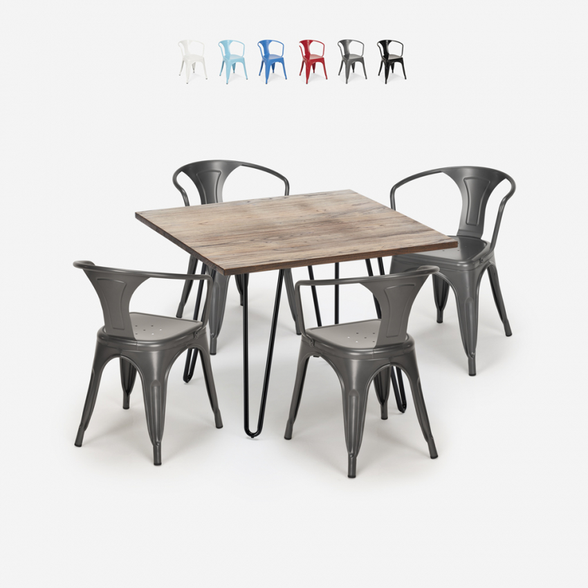 table 80x80cm + 4 chaises style design industriel cuisine bar reims Remises table 80x80cm + 4 chaises style design industriel cuisine bar reims Remises