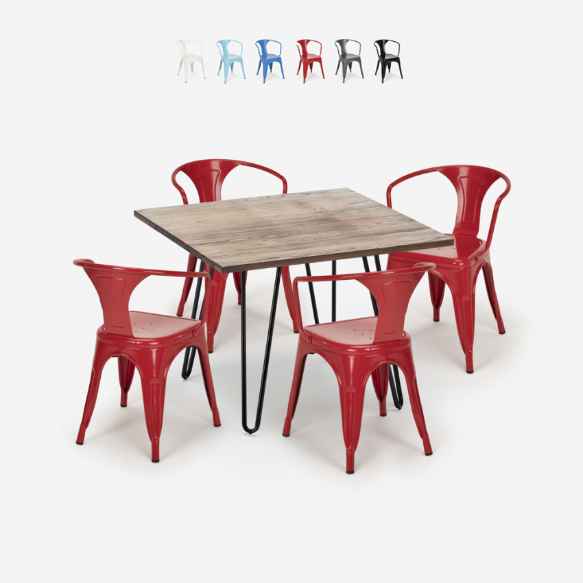 set industrieel design tafel 80x80cm 4 stoelen stijl keuken bar reims Catalogus