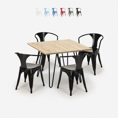 table 80x80 design industriel + 4 chaises style bar cuisine bar reims light Promotion