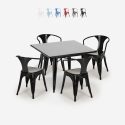 roestvrij stalen tafel set 80x80cm industriële stijl 4 stoelen Lix keuken restaurant century black Catalogus