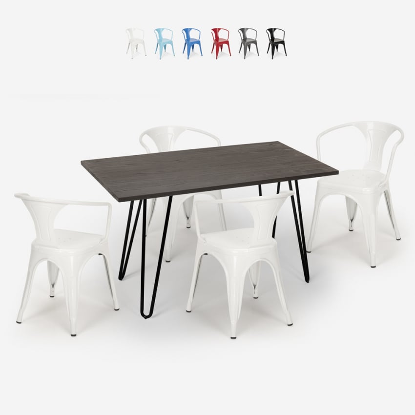 Set met houten tafel 120x60 cm en 4 stoelen in industriële stijl Wismar Aanbod