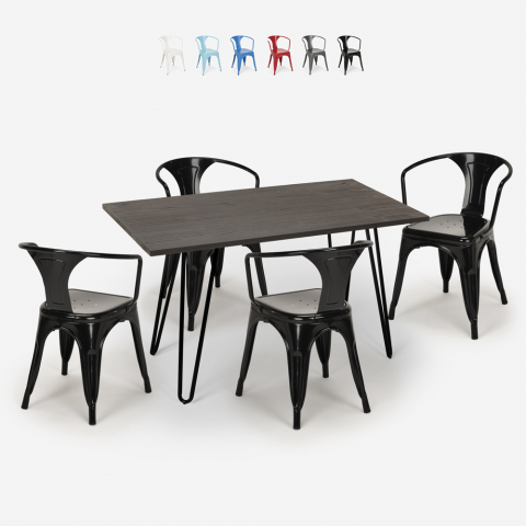 Table 120x160 + 4 Chaises Style Industriel Tolix cuisine et bar Wismar Promotion
