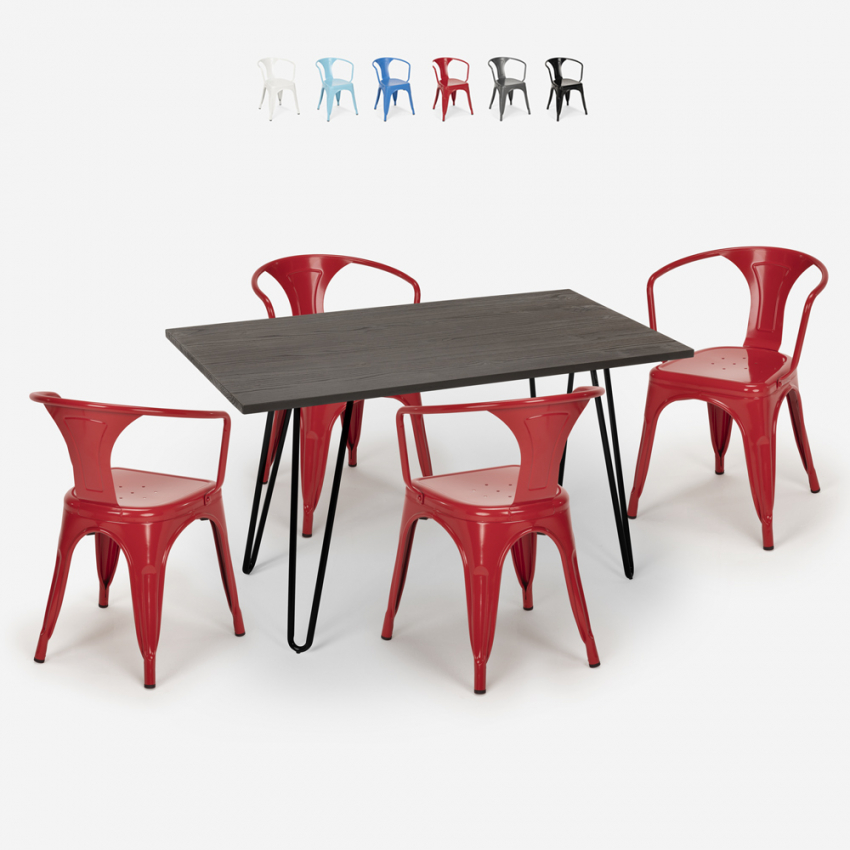 set keuken restaurant houten tafel 120x80cm 4 stoelen industriële stijl wismar Catalogus