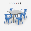 Industriële stijl set met stalen tafel 80x80 cm en 4 stoelen Century Korting