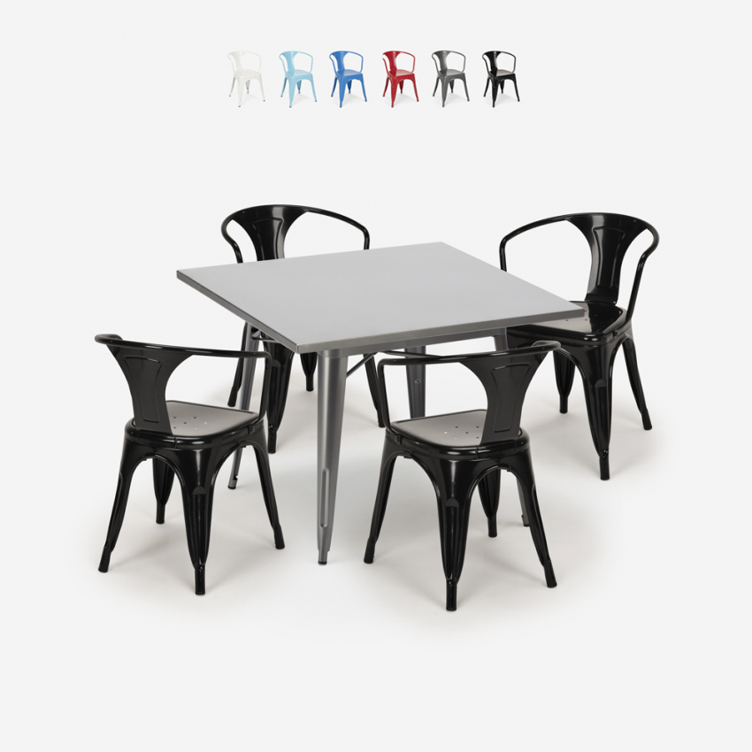 set industriële stijl stalen tafel 80x80cm 4 stoelen keuken restaurant century Catalogus