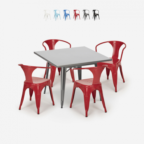Set industriële stijl stalen tafel 80x80cm 4 stoelen tolix keuken restaurant Century Aanbieding