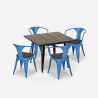 Set met industriële tafel 80x80 cm en 4 stoelen van hout en metaal Hustle Wood Black Afmetingen