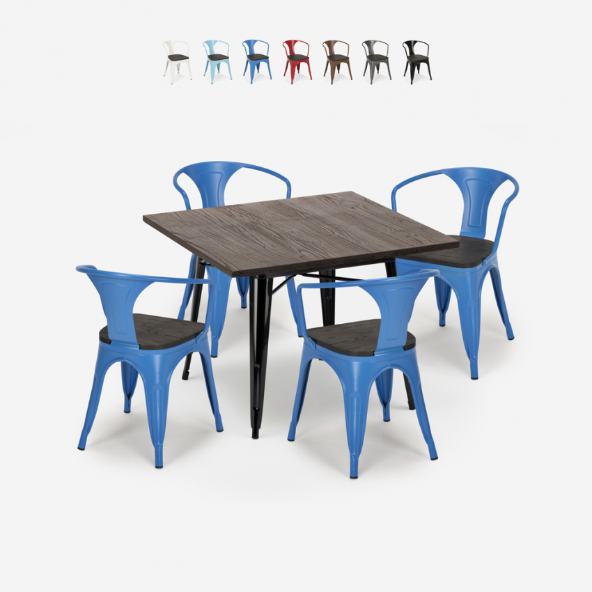 table 80x80 + 4 chaises style industriel bois métal cuisine hustle wood black Offre table 80x80 + 4 chaises style industriel bois métal cuisine hustle wood black Offre