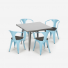 Industrieel set met tafel 80x80 cm en 4 stoelen van hout en metaal Century Wood Karakteristieken