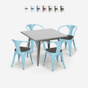 Industrieel set met tafel 80x80 cm en 4 stoelen van hout en metaal Century Wood Verkoop