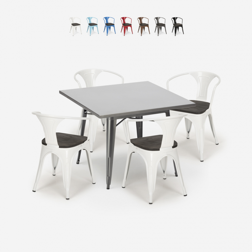 table 80x80 + 4 chaises style Lix industriel bois métal cuisine bar century wood Offre