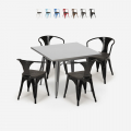 Industrieel set met tafel 80x80 cm en 4 stoelen van hout en metaal Century Wood Aanbieding
