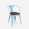 Industrieel set met tafel 80x80 cm en 4 stoelen van hout en metaal Century Wood 