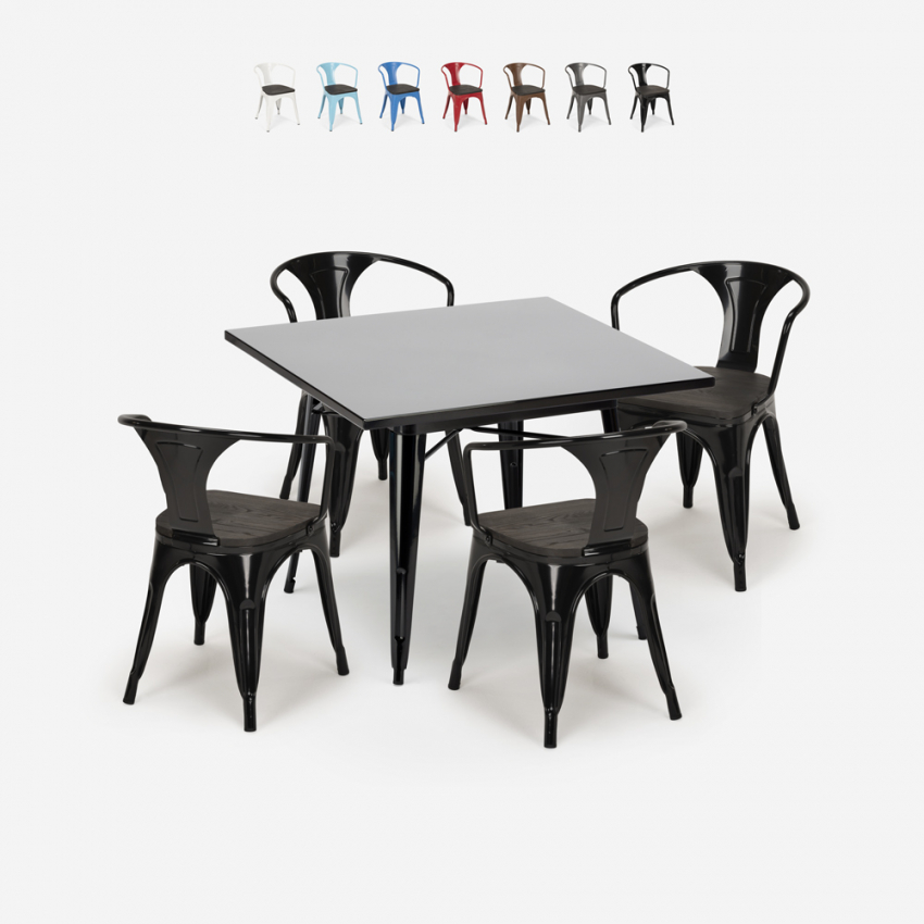 Industrieel set met tafel 80x80 cm en 4 stoelen van hout en metaal Century Wood Black Catalogus Industrieel set met tafel 80x80 cm en 4 stoelen van hout en metaal Century Wood Black Catalogus