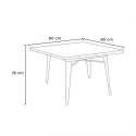 industriële set houten tafel 80x80cm 4 metalen Lix stoelen hustle black top light 