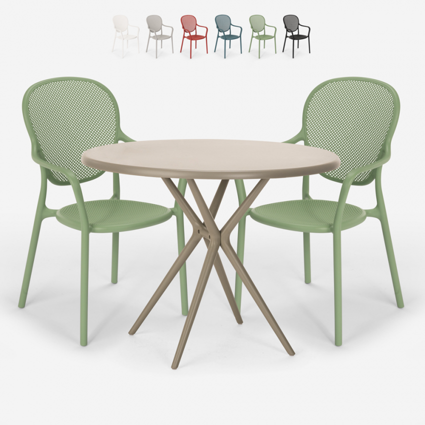 Outdoor set met ronde beige tafel 80x80 cm en 2 design stoelen Valet Kortingen Outdoor set met ronde beige tafel 80x80 cm en 2 design stoelen Valet Kortingen