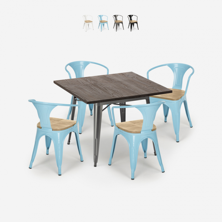 table cuisine 80x80cm + 4 chaises style bois industriel hustle top light Vente