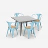 industriële keuken set tafel 80x80cm 4 houten metalen stoelen century top light Voorraad