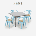 industriële keuken set tafel 80x80cm 4 houten metalen stoelen century top light Verkoop